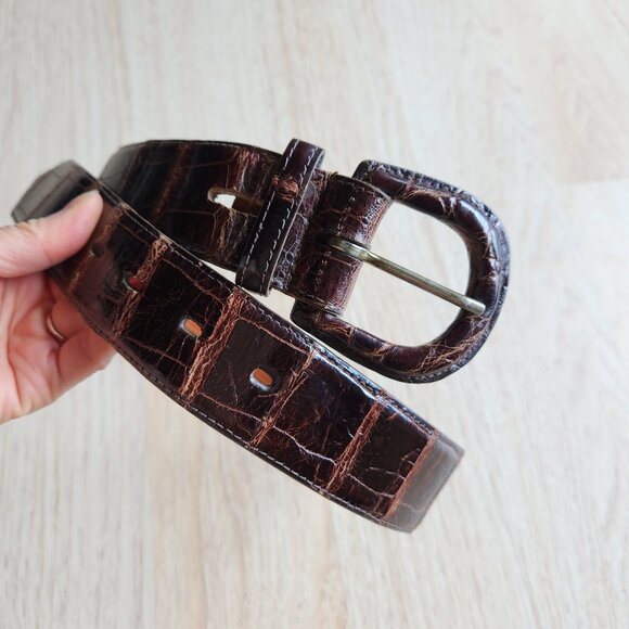 Polo by Ralph Lauren Genuine Alligator 1.5 Inches Wide Belt Buckle Brown - Picture 1 of 8